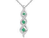 1/5 Carat (ctw) Twisted Emerald Pendant Necklace in 14K White Gold with Chain and Accent Diamonds